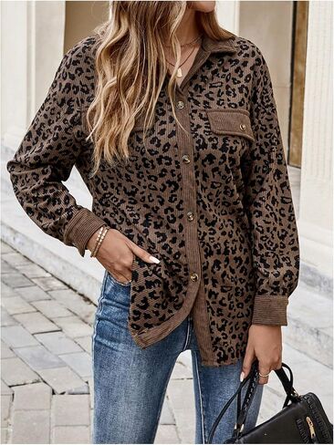SOLY HUX Women's Leopard Print Jacket Button Down Long Sleeve Shacket Fall Jacket Outerwear in Saudi Arabia