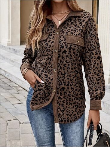 SOLY HUX Women's Leopard Print Jacket Button Down Long Sleeve Shacket Fall Jacket Outerwear in Saudi Arabia