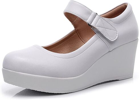 Women's Genuine Leather Platform Wedge Mary Jane Shoes Classic Round to Ankle Strap Height Increase Dress Pumps Daily Business Office Formal Shoes in Saudi Arabia