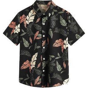 Verdusa Boy's Holiday Tropical Button Down Shirts Short Sleeve Collared Tops