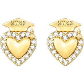 Graduation Gifts Gold Silver Earrings for Women Class of 2025 - High School College Graduation Gift for Her Friends 14k Gold Plated Silver Stud Earrings