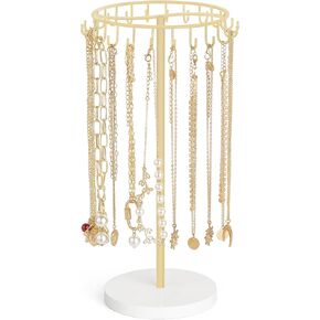 Mkono Necklace Holder Metal Jewelry Display Stand Necklace Organizer with 22 Hooks for Storage and Hanging Bracelet Keychain Home Room Deocr for Women,Gold