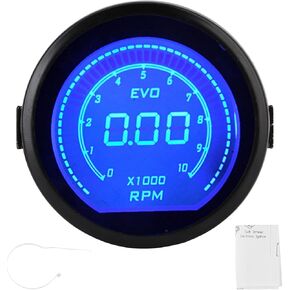 Keenso Car Speedometer Tachometer, 2in 52mm Speedometer LCD Digital Tachometer RPM Meter Red Blue Light for EVO Series Universal for 12V Car
