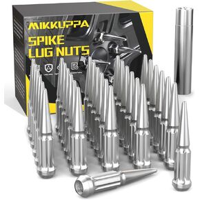 MIKKUPPA M14x1.5 Wheel Spike Lug Nuts - 32pcs Chrome Spiked Lug Nuts 14x1.5 Solid 4.4" Tall Acorn Lug Nut with 1 Socket Key Replacement for Chevy Silverado 1500 2500 3500, F-150 F-250 F-350