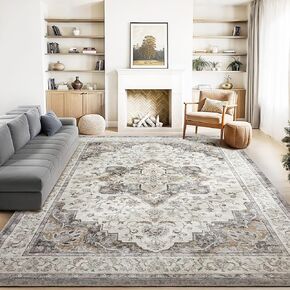 Marsail 8x10 منطقة قابلة للغسل ، سجادة كبيرة للمنطقة ، سجادة كبيرة مقاومة للانزلاق مع حواف مقيدة مقوى ، سجادة قابلة للغسل قصيرة القابلة للغسل مع نمط الأزهار لغرفة المعيشة وغرفة الطعام وغرفة النوم والبني