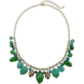 Bocar Fashion Chain Collar Pendant Beads Necklace (NK-10385-Emerald)