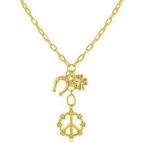 Nekol Evil Eye Conch Peace Sign Necklace Charm Netclace for Women ، 14K Gold Plated Rlation Charm Necklace ، Paperclip Zircon Zircon Netrendy Netclace Jewelry Gift for Christmas Day
