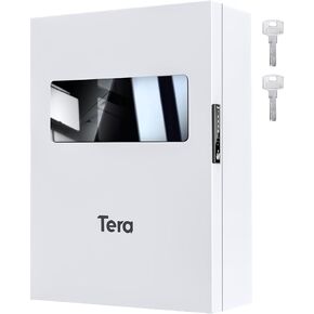Tera Wall EV Charger Protective Box: Heavy Duty 19.6" x 8.27" x 27.5" Digital Lock with Keypad Front Tempered Glass Super Waterproof Dustproof Outdoor Use Cable Organizer Universal White