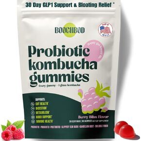 Probiotic Kombucha Gummy - Prebiotics, Probiotics, Postbiotics, Fiber Supplement, Slippery Elm, Dandelion Root, MCT Oil, for Bloating, Gut Health - Probiotics for Women, Probiotics for Men