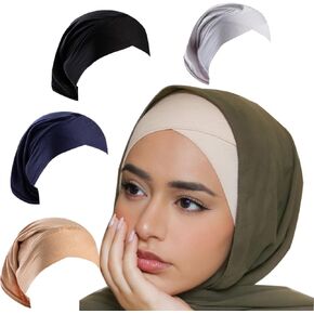 LMVERNA 4 قطع غطاء الحجاب المسلم للنساء عمامة عبر الحدود تحت سقف قبعات أنبوب القميص الإسلامي الإسلامي الإسلامي