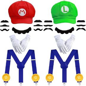 Mary and Luigi Costume Women and Men Super Bros Hat Accessories Set for Adult Halloween Cosplay