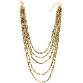 idealway Multi-Strand Gold Beaded Necklace, 5-Layer Cascade Design, Fashion Statement Jewelry