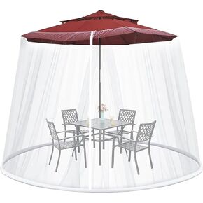 9-11 FT Umbrella Net for Outdoor Umbrella, Universal Patio Umbrellas Mosquito Netting for Double-Sided, Hanging Polyester Mesh Umbrellas Screen for Patio Tables with Zipper(White)