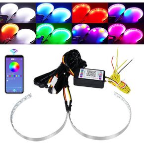Demon Eye Devil AngelEyes RGB Halo Rings for Car Motorcycle 2.5/2.8/3.0inch Projector Lenses Decorative Light DRL Decorative Driving Turn Signal Light iOS Android APP Bluetooth Control,1Set