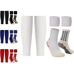 Grip Socks with Leg Sleeves and Shin Guard Straps | Anti Slip Non-Skid Durable & Comfy Soccer Socks for Training & Matches