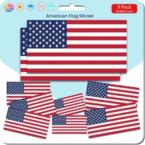 American Flag Decals for Vehicles (9 Pack, Various Sizes) - Durable, Waterproof, American Flag Stickers - No Fade Used for Truck, Car, Helmet, Laptop, RV, Water Bottle, Boat