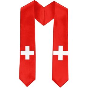 Switzerland Flag International Graduate Satin Stole Scarf with National Flag Design, 72" Graduation Sash
