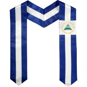 2 Pack Nicaragua Nicaraguan Nation Flag Graduation Stole, Satin Embroidery Graduation Sash for International Students, 72 Inch Length