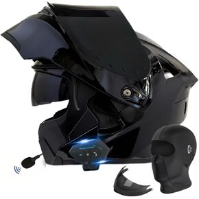 Motorcycle Bluetooth Modular Helmet, DOT Approved Flip Up Full Face Motorcycle Dual Visor Helmet, with Dual Speakers and Microphone, for Adults Men and Women