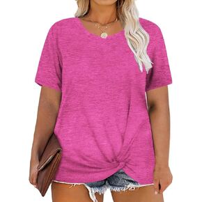 DOLNINE Women's Plus Size Knotted Tops Short Sleeve Tees Casual Tunics Blouses
