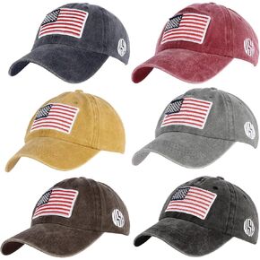 6 PCS Caps American Flag Baseball Caps ، قبعة العلم الأمريكية الوطنية غسلنا قبعات العلم للرجال للنساء المراهقات الأسود