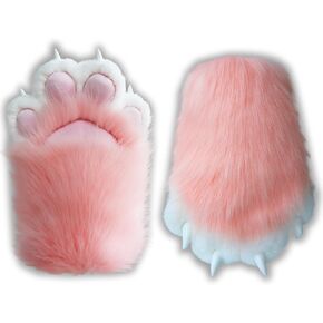 Pink Therian Paws Comfy Furry Paws Faux Fur Fursuit Paws ، Fluffy Therian Stuff Therian Therian Therian Cloths ، Cat Paw Gloves Herian Hands with Claws ، Fox Paws Wolf Paws ، Cosplay Furry Costume