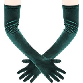 Green Opera Gloves, 21 inch Long Opera Party Gloves for Women 1920s Long Elbow Satin Gloves Evening Party Dance Gloves Over Elbow Stretch Long Opera Gloves Bridal Evening Dress Christmas (Dark Green)