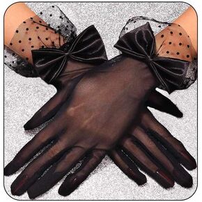 Casdre Black Bow القفازات القصيرة الشاي حفلة شاي قفاز قفازات طول معصم المساء للنساء