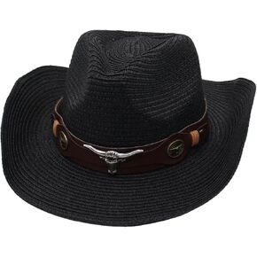 Western Straw Cowboy Hats for Men's Women's Cowgirl Hat Wide with Shapeable Wide Brim Foldable Vacation Beach Sun Hat