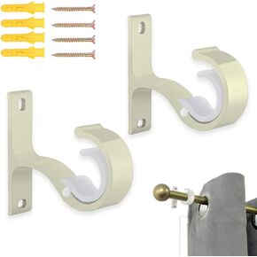 Curtain Rod Bracket, 2 Pack Heavy Duty Curtain Rod Holders White Wall Single Curtain Rod Hooks Hanger Supports Fit for 1 to 1.2 Inch Drapes Rod