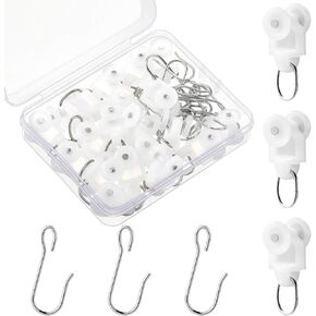 Marsui 20 Sets Curtain Track Roller Hooks Dual Wheel Roller Carriers for Ceiling Track with Stainless Steel Hooks for Curtains Drapes Room Dividers