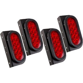 4Pcs 6" Inch Oval Led Trailer Tail Lights w/Mounting Brackets, 6" Inch Oval Red Led Waterproof Stop Turn Tail Lights Brake Sealed Flush Grommet Mount w/3 Prong Wire Pigtails for RV Truck Boat