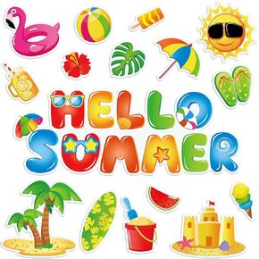 Whaline 32pcs الصيف الهلام الكثيف Clings Hawaiian Beach Tropical Coconut Troe