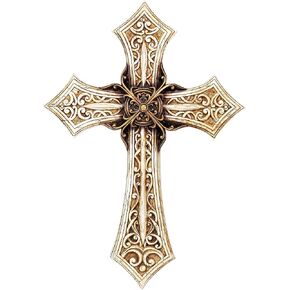 Eagrafts Rustic Decorative Layered Wood Like Resin Wall Cross (White)