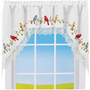 Collections Etc Embroidered Birds On Branches Rod Pocket Top Window Curtains