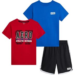 AEROPOSTALE Boys Active Shorts Set - 3 Piece Short Sleeve Active Jersey Tees and Performance Jersey Dolphin Shorts (8-12)