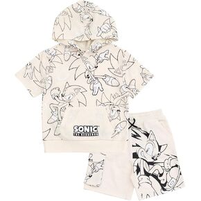 SEGA Sonic the Hedgehog French Terry Pullover Hoodie and Shorts Outfit Set Toddler to Big Kid Sizes (4T - 18-20)