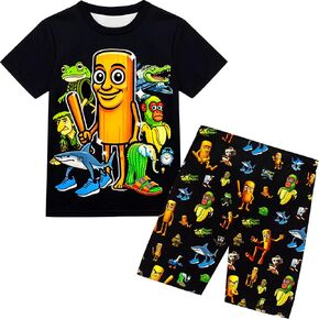 Boys Girls Tung Tung Sahur Pants Set Little Kids Cartoon Brain-rot Tee Shirt 2PCS Short Sleeve Clothes Outfit