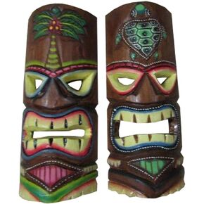 12 '' Turtle/Palm Tiki Mask Set 2 قطعة ، بنية