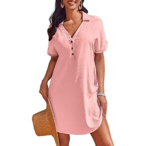 Ai'Mage Beach Covers ups for Women Short Sweeve Swimsuit Coverup Button Down Bikini Bathing Sup