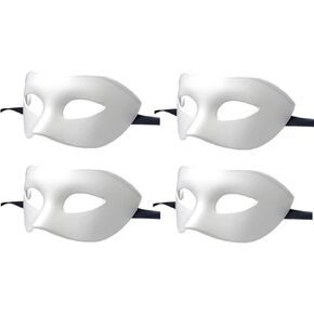 Men Women Masquerade Mask, High Elastic Bendable Plastic Half Face Eye Mask, Solid Color, Suitable for All Prom (White 4 Pack)