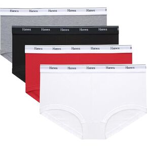Hanes Women النسائية الملابس الداخلية ، سراويل بويشورت القطن ، 4 عبوات ، 4 عبوات