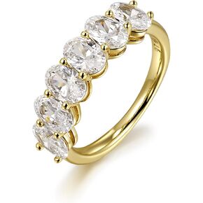 Luca Smith 0.5ct CZ Bands for Women 14k Gold Plated 6 Stone Oval Cut AAAAA Cubic Zirconia محاكاة الماس نصف الأبدية الوعد الخاتم الذكرى لحجمها 6-10