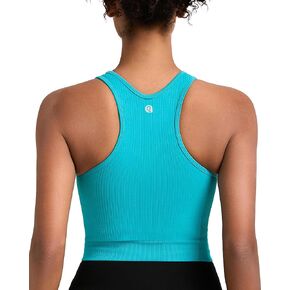 RUNNING GIRL Sports Bras for Women High Impact Seamless Ribbed Longline High Neck Workout Crop Tank Tops