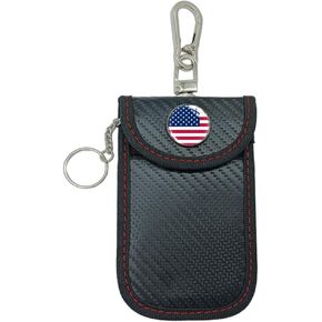 Car Key Faraday Bags, Faraday Pouch, Car RFID Blocking Holder Key Fob Protector Cage, Signal Block Anti-Theft Fob Case (US Flag, Black)