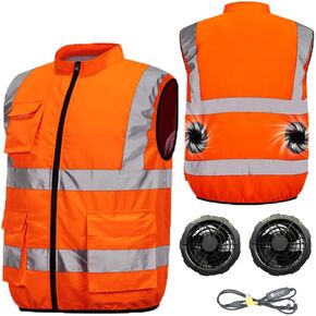Cooling safety vest for Men Women,Air Conditioned Wearable Fan Cool reflective Strips vest,USB charging,S-3XL