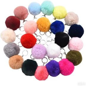 BetterJonny 50 Pcs Colorful Poms Keychains, 2.4inch Faux Fur Ball Multicolor Fluffy Ball Faux Fur Keyring Pom Pom Puff Ball with Keychain for DIY keychain Women Pendant Accessories