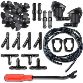 Fluid Hose and Fastener Remover,Car Windshield Washer Nozzle Hose Kit, 2Pcs Washer Nozzles &Gaskets, 12Pcs Hose Connectors, 10Pcs Hood Retainers