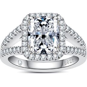 AnuClub Emerald/Radiant Cut Moissanite Engagement Rings 3CT Center Stone D Color VVS1 925 Sterling Silver Pear Cut Side Stone Wedding Promise Anniversary Ring for Women With Certificate
