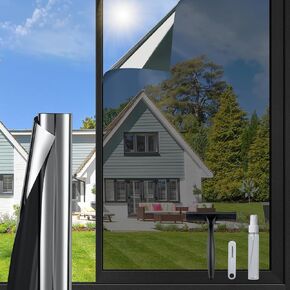 Dowell One Way Wind Window Film with 3 Tools Window Tint for Home Sun التي تمنع التحكم في الحرارة المضاد للأشعة فوق البنفسجية المرآة العاكسة التي تغطي SEE Out Not In For House and Office Black Silver 17.5 "× 78.7"